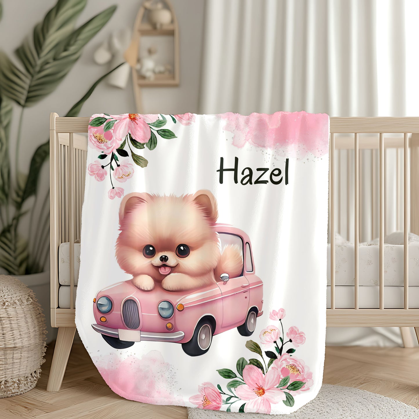 Personalized Plush Blanket with Cute Puppy Design, Soft Throw Blanket, Pet Lover Gift, Cozy Home Decor, Baby Shower Gift, Floral Accent