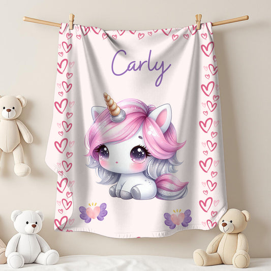 Personalized Unicorn Velveteen Plush Blanket, Custom Baby Blanket, Kids Blanket, Cozy Gift, Soft Throw Blanket, Nursery Decor