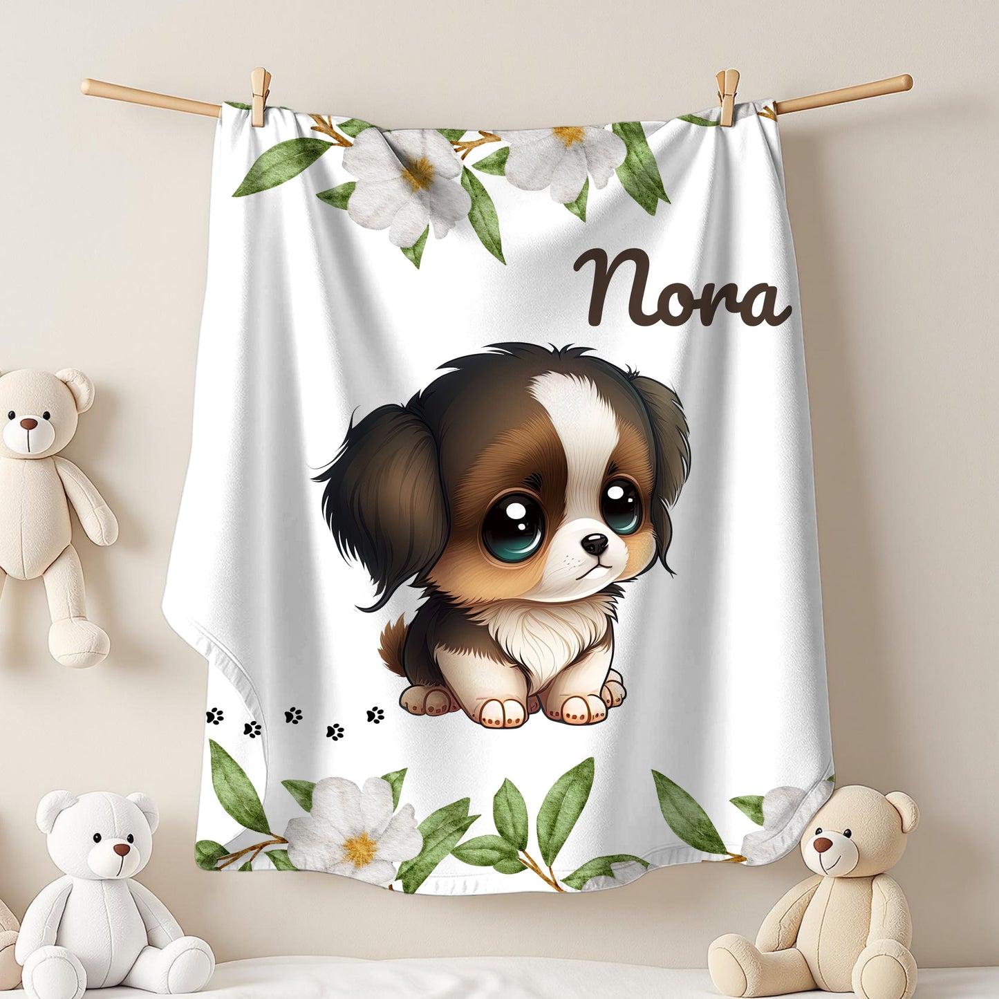 Personalized Puppy Velveteen Plush Blanket, Cozy Dog Lover Gift, Custom Blanket for Kids, Soft Pet Blanket, Home Decor