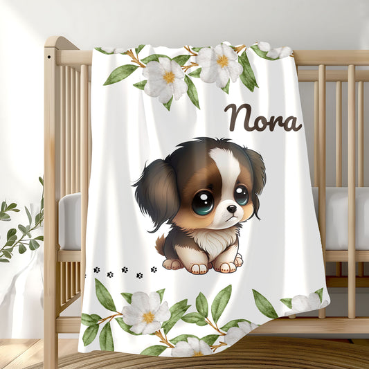 Personalized Puppy Velveteen Plush Blanket, Cozy Dog Lover Gift, Custom Blanket for Kids, Soft Pet Blanket, Home Decor