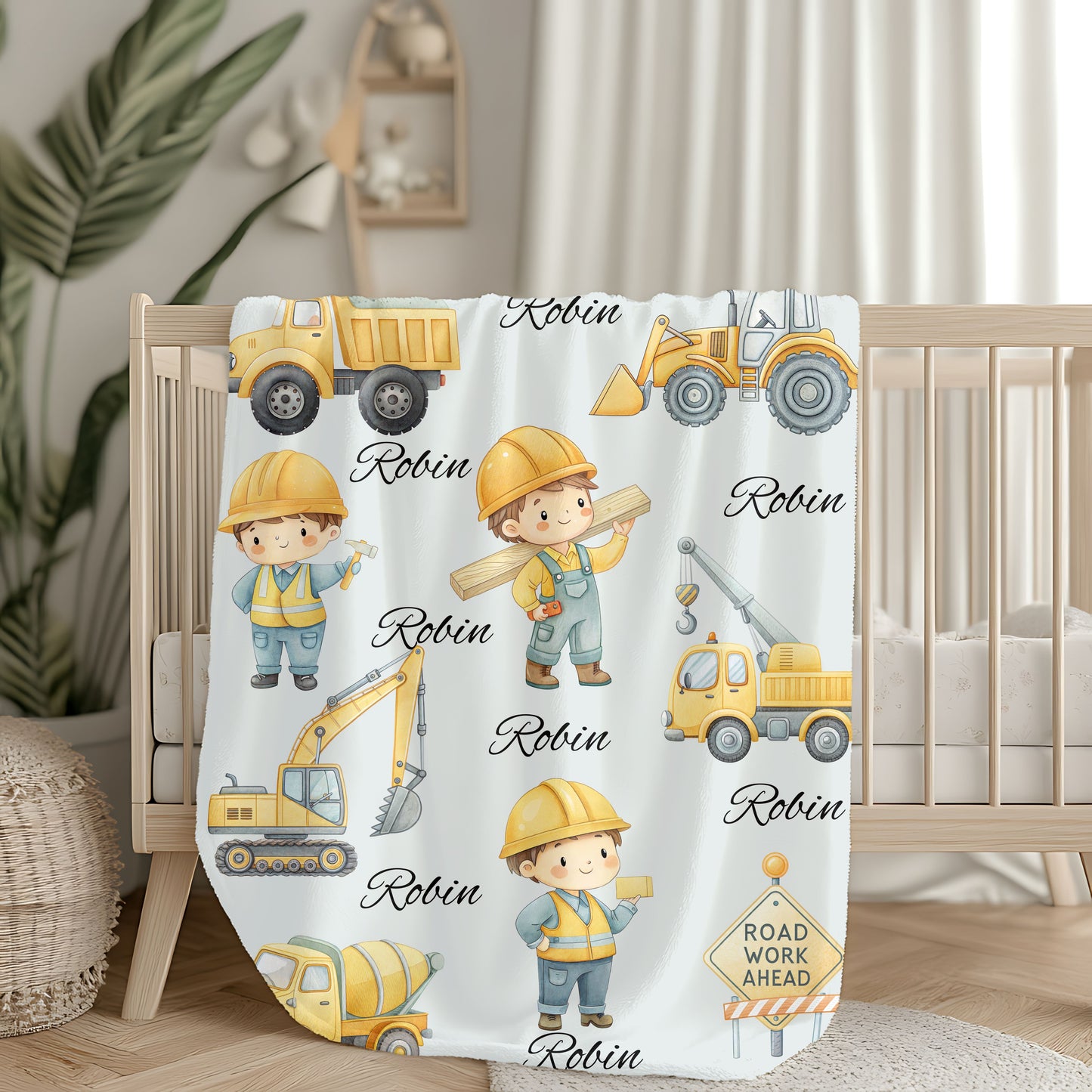 Kids' Construction-Themed Velveteen Plush Blanket