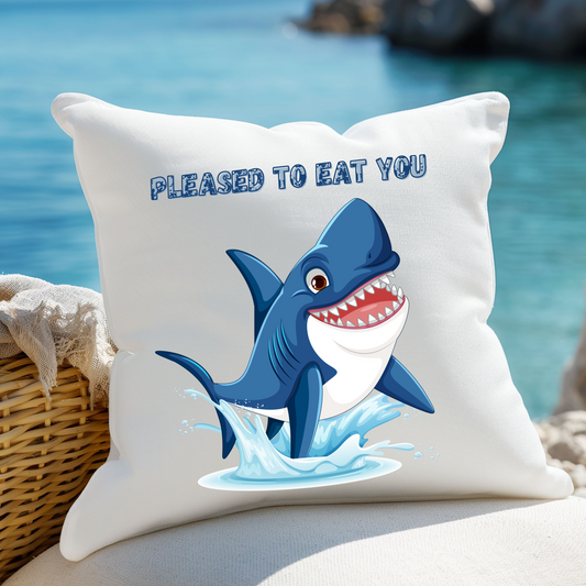 Humorous cartoon shark with threatening text Spun Polyester Square Pillow