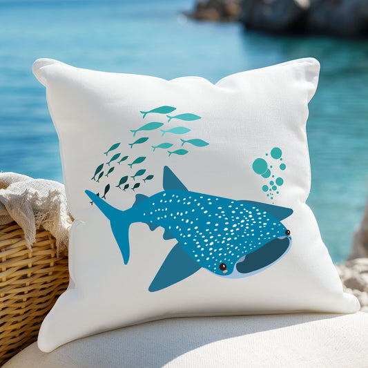 Whale Shark school of fish and buddles Spun Polyester Square Pillow