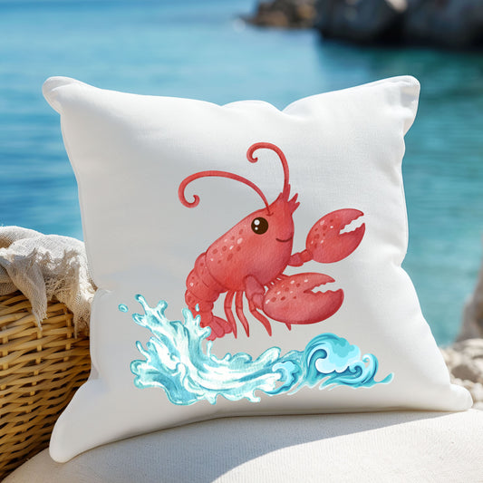 Cheerful red lobster emerging from stylized blue waves Spun Polyester Square Pillow