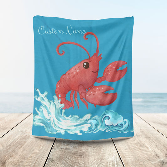 Cheerful red lobster emerging from stylized blue waves Velveteen Plush Blanket
