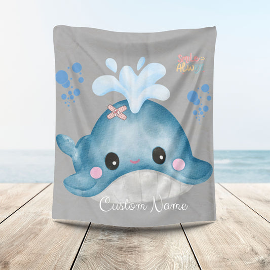 Whale with a bandage and bubble Velveteen Plush Blanket