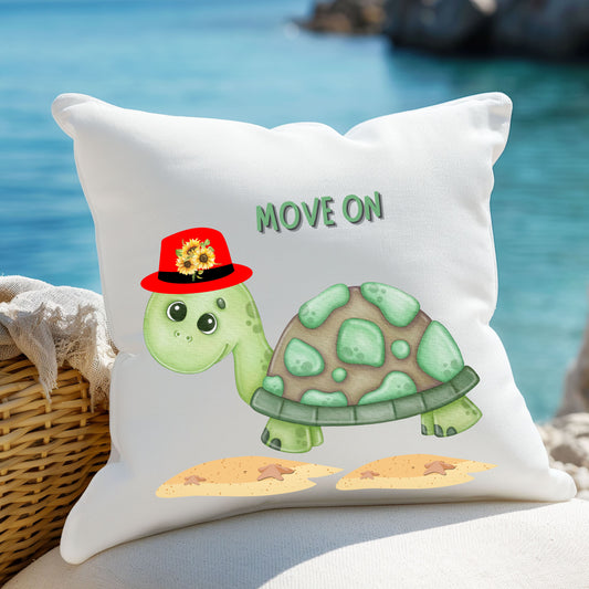 Turtle with a sunflower Spun Polyester Square Pillow