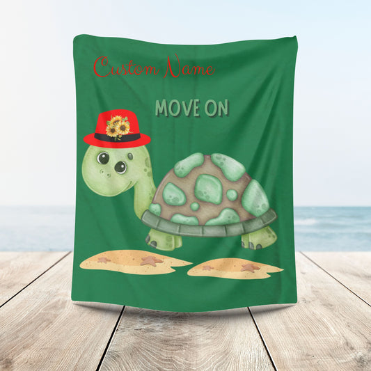 Turtle with a sunflower hat Velveteen Plush Blanket