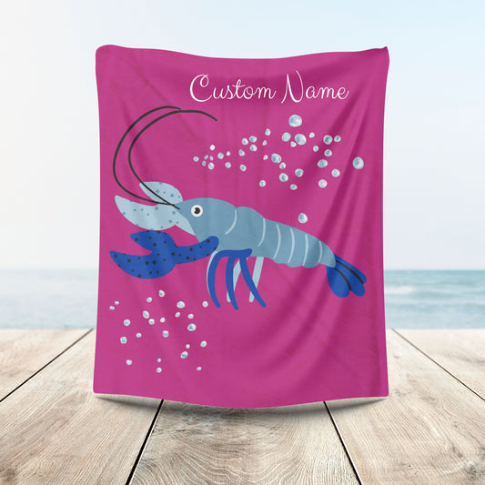 Blue shrimp with dark blue claws and bubbles Velveteen Plush Blanket