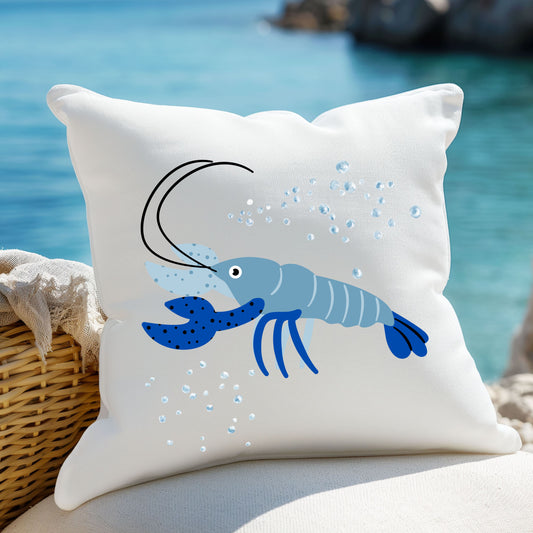 Blue shrimp with dark blue claws and bubbles Spun Polyester Square Pillow