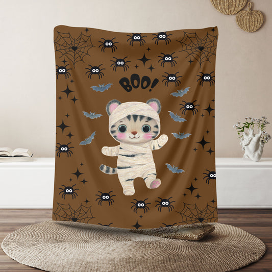 Cute Tiger Halloween Plush Blanket, Cozy Throw for Kids, Soft Fleece Blanket, Halloween Decor, Perfect Gift for Fall Celebrations