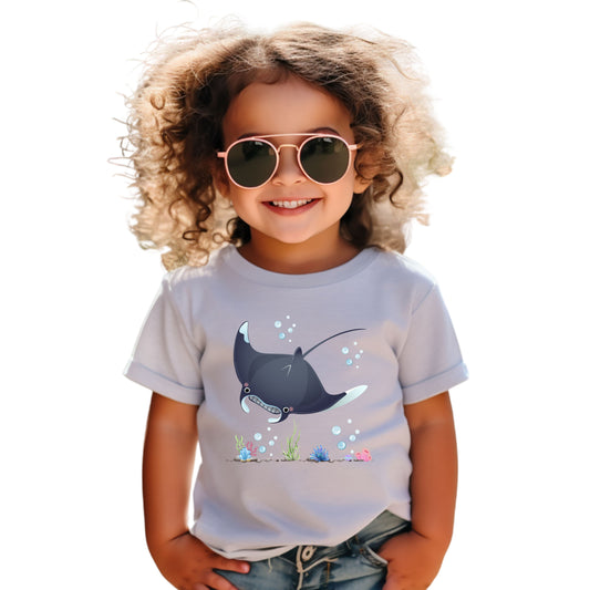 Cute Manta Ray Toddler Tee, Toddler Shirt, Ocean Theme T-Shirt, Kids Summer Apparel, Beach Gift, Playtime Tee