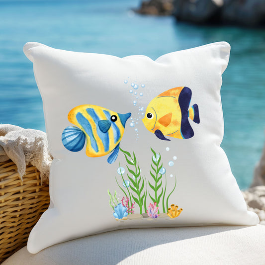Two fish greet in underwater Spun Polyester Square Pillow