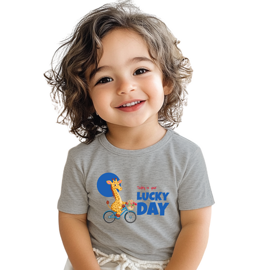 Toddler Short Sleeve Tee - 'Lucky Day' Giraffe Design, Kids Summer Shirt, Playtime Tee, Gift for Toddlers, Cute Animal Top