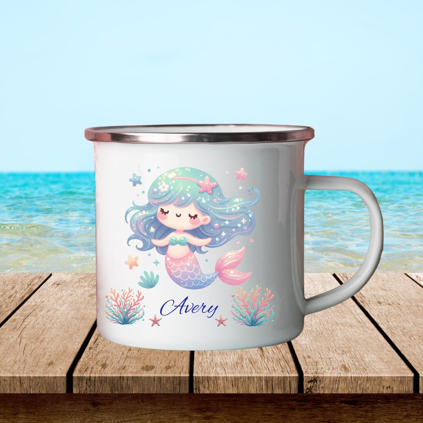 Personalized Mermaid Enamel Camping Mug