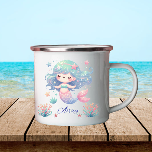 Personalized Mermaid Enamel Camping Mug
