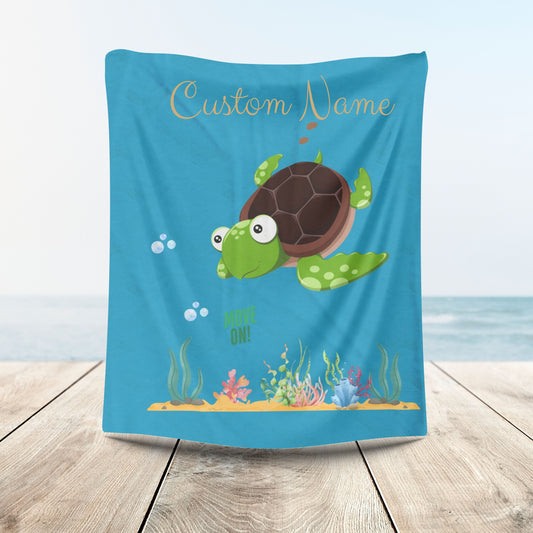 Turtle with seaweed and bubble Velveteen Plush Blanket
