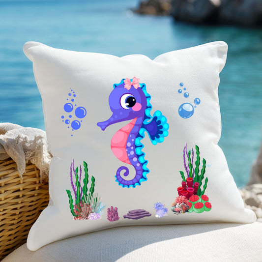 Seahores playful under the sea Spun Polyester Square Pillow
