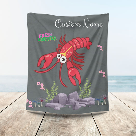 Friendly red lobster big eyes and yellow strip Velveteen Plush Blanket