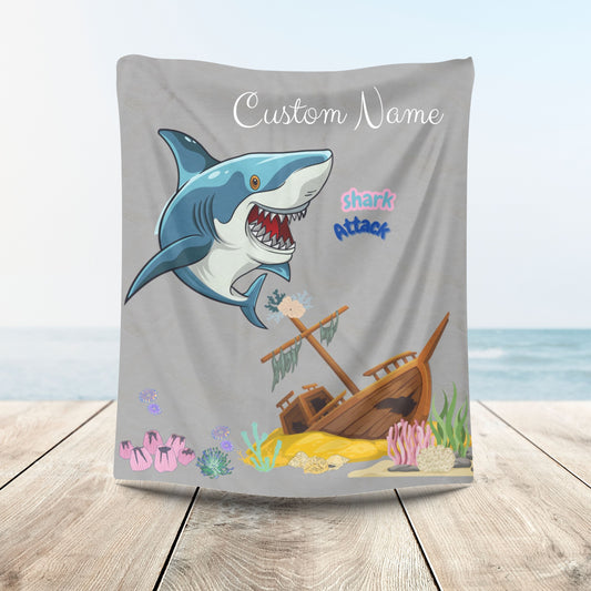 Shark ship colorful coral reef Velveteen Plush Blanket