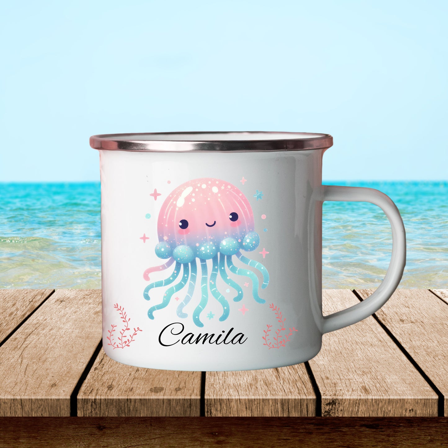 Personalized Jellyfish Enamel Camping Mug