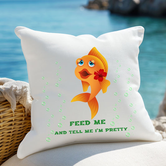 Cartoon goldfish with red lips and flower Spun Polyester Square Pillow