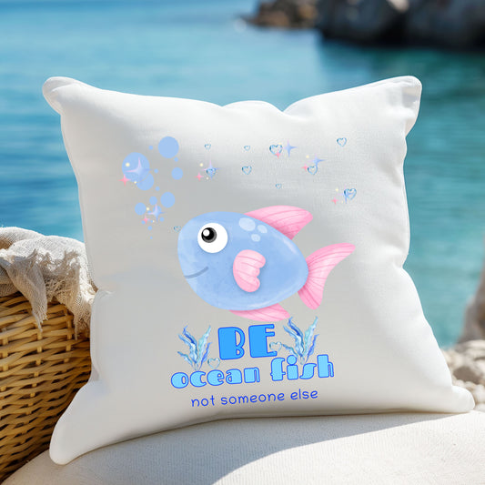 Cute cartoon fish with pink fins and bubble Spun Polyester Square Pillow