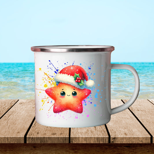 Cute Holiday Enamel Camping Mug with Star Design