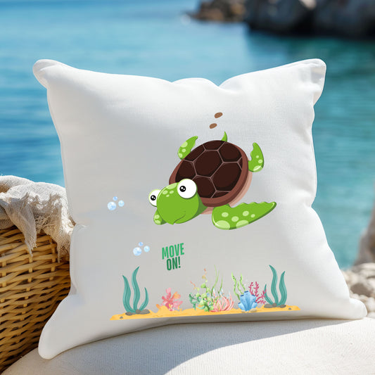 Turtle with seaweed and bubble Spun Polyester Square Pillow