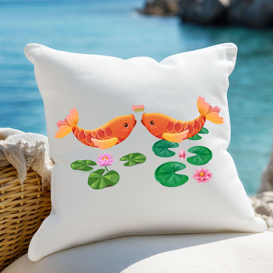 Golden koi fish with lotus flowers Spun Polyester Square Pillow