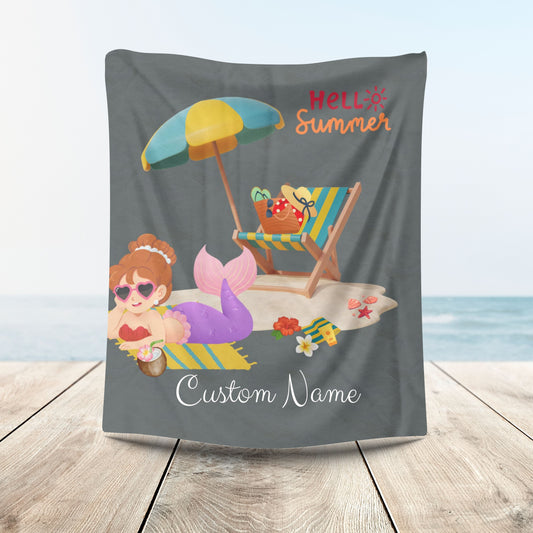 Mermaid lounging on a beach towel Velveteen Plush Blanket
