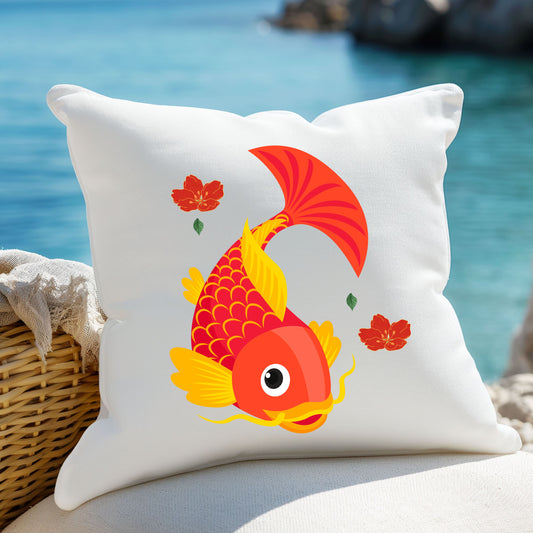 Goldfish with flowing fins and red blossoms Spun Polyester Square Pillow