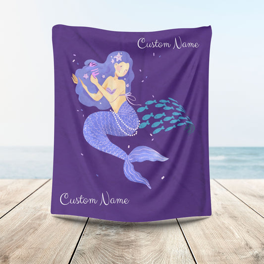 The mermaid and her school fish Velveteen Plush Blanket