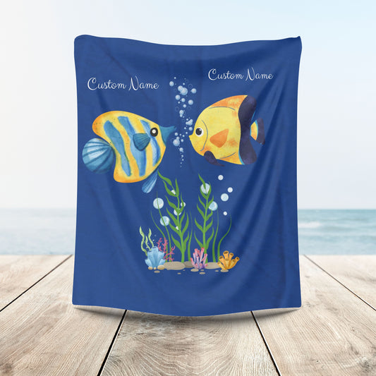 Two fish greet in underwater Velveteen Plush Blanket