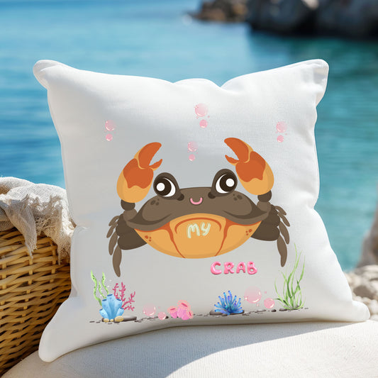 Crab with subtle bubbles and underwater flora Spun Polyester Square Pillow