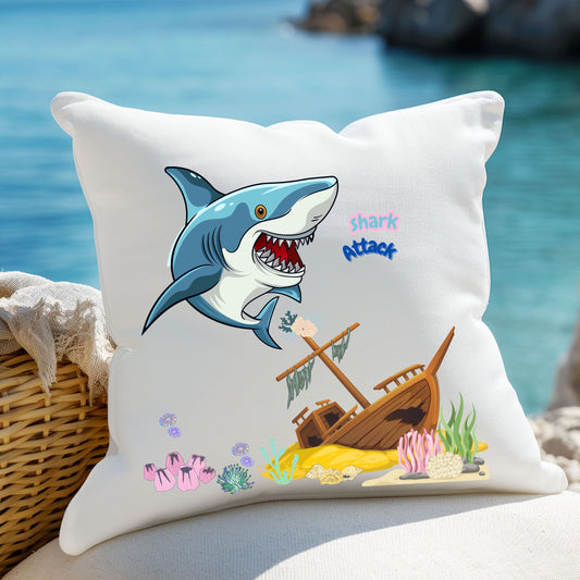 Shark ship colorful coral reef Spun Polyester Square Pillow