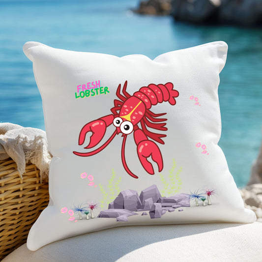 Friendly red lobster big eyes and yellow strip Spun Polyester Square Pillow