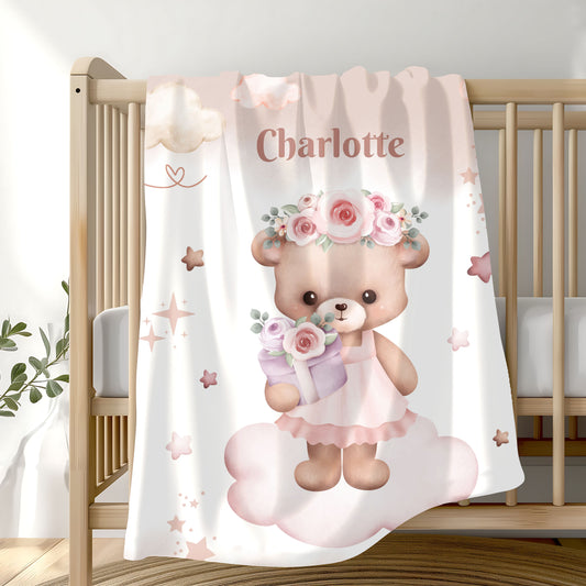 Cute Plush Blanket for Kids, Personalized Baby Blanket, Soft Cozy Throw, Nursery Decor, Vintage Teddy Bear Design