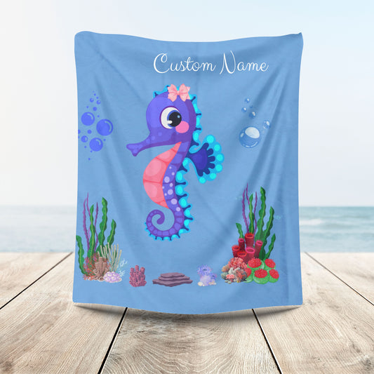 Seahores playful under the sea Velveteen Plush Blanket