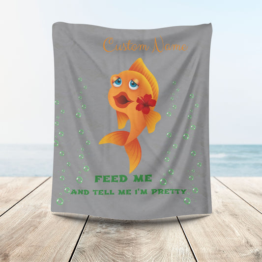 Cartoon goldfish with red lips and flower Velveteen Plush Blanket