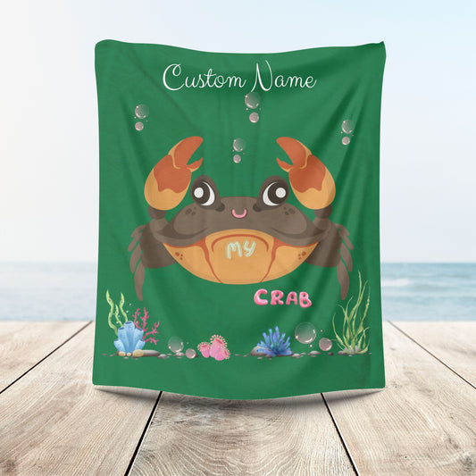 Crab with subtle bubbles and underwater flora Velveteen Plush Blanket