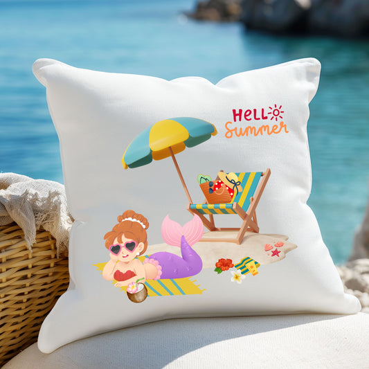 The mermaid and her school fish Spun Polyester Square Pillow