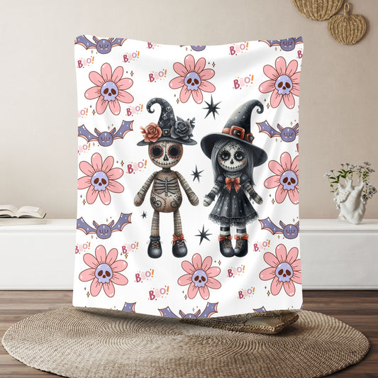 Spooky Floral Velveteen Blanket, Halloween Décor, Cozy Throw, Kids Room Blanket, Soft Throw Blanket, Perfect for Fall