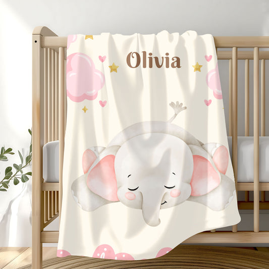 Personalized Baby Elephant Plush Blanket, Soft Nursery Throw, Gift for Newborn, Baby Shower, Child's Room Decor, Cozy Bedding