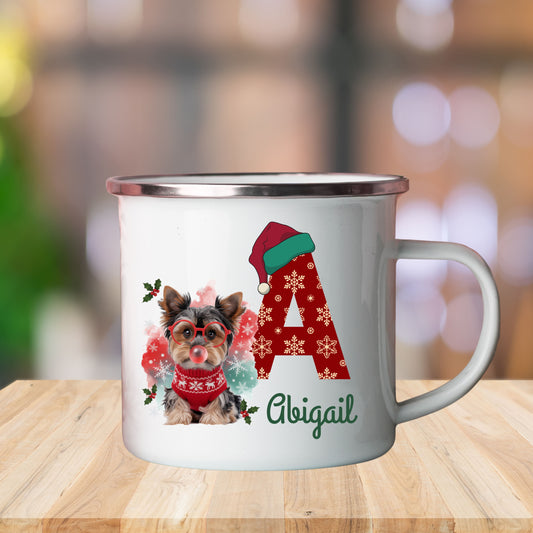 Personalized Enamel Camping Mug, Custom Coffee Mug, Unique Gift for Outdoor Lovers, Dog Lover's Mug, Holiday Gift, Camping Accessory