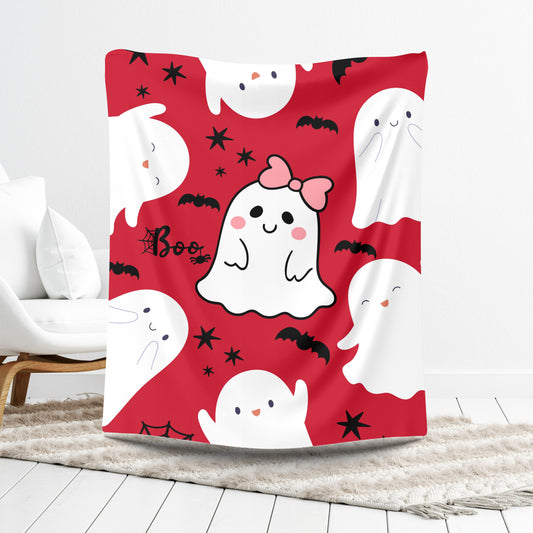 Cozy Ghost Print Blanket: Perfect for Halloween, Snuggle Time, Kids' Room Decor, Gift for Ghost Lovers, Plush Throw