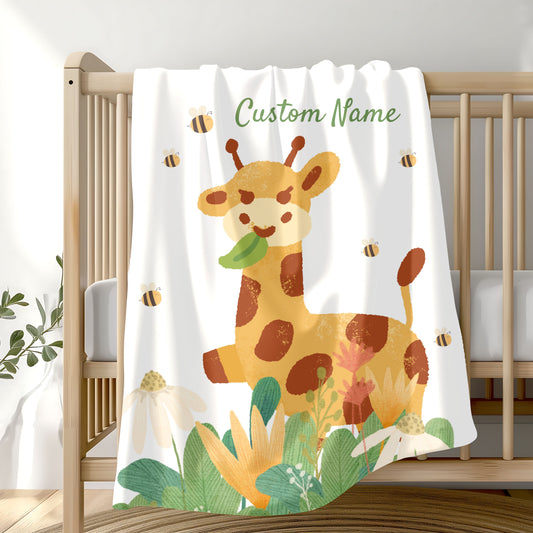 Custom Giraffe Plush Blanket, Child's Cozy Throw, Personalized Baby Gift, Nursery Decor, Soft Comfort Blanket