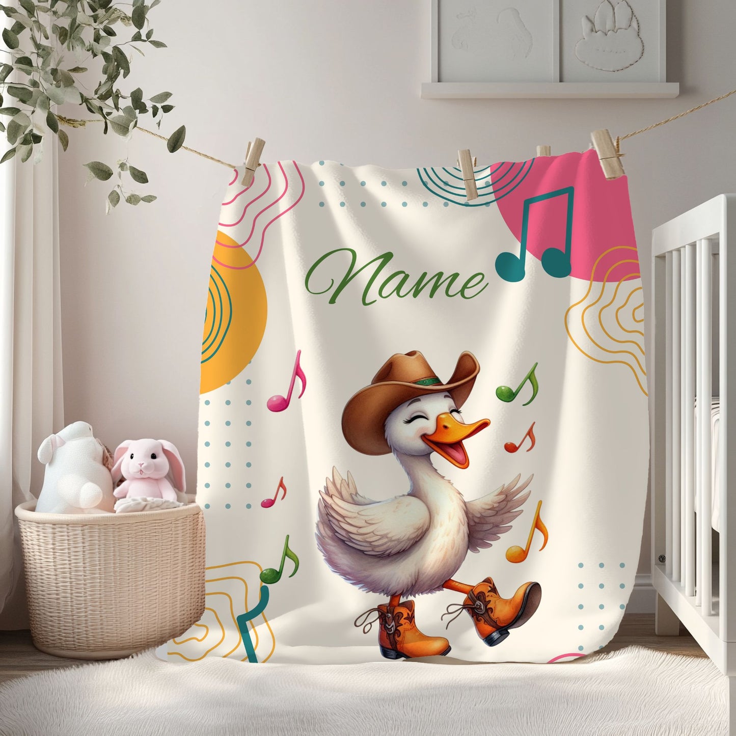 Personalized Velveteen Plush Blanket with Music Notes and Dancing Duck Design, Cozy Home Decor, Gift for Kids, Baby Shower, Nursery, [...]