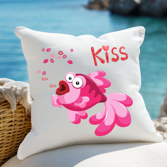 Pink fish with open mouth and kiss Spun Polyester Square Pillow
