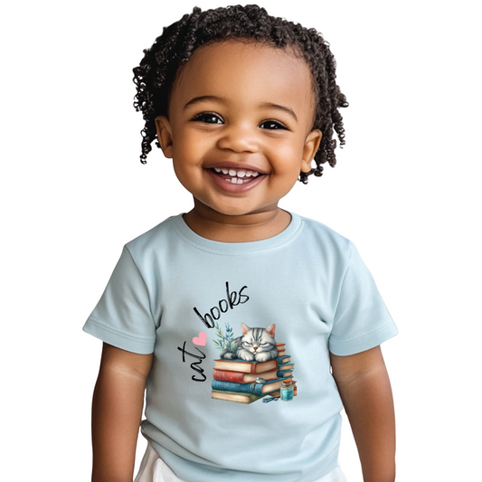 Cute Cat Books Toddler Tee, Kids Cat Lover Shirt, Bookworm Toddler T-Shirt, Gift for Cat Lovers, Fun Children's Apparel